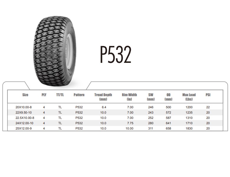 Wanda 25X12-9 P532 4PR Çim Traktörü Golf Lastiği