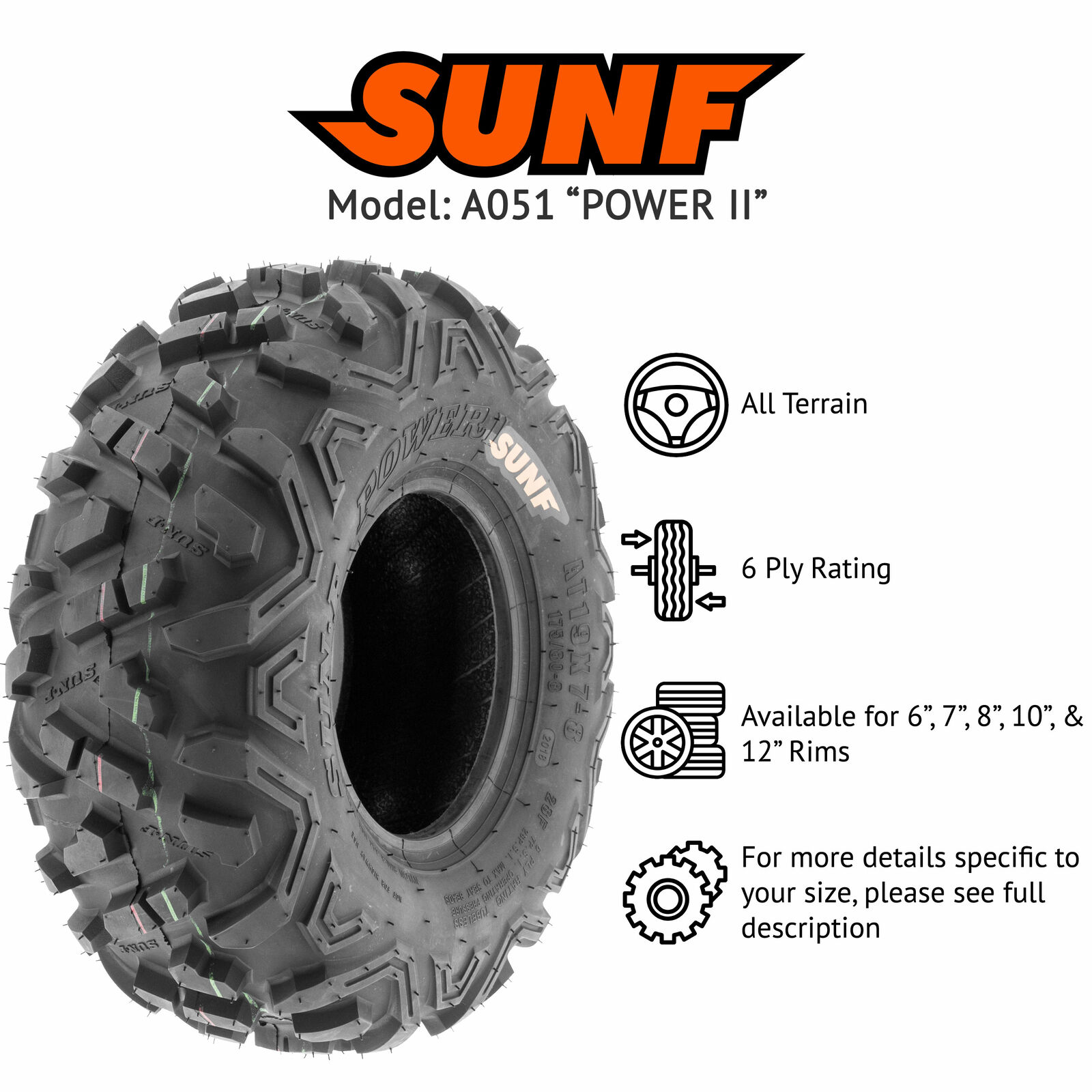 SunF 21X7-10 A051 Power II 6 Kat Ön Atv Lastik