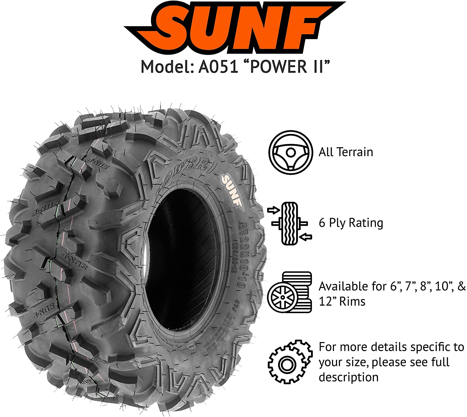 SunF 22X10-10 A051 Power II 6 Kat Atv Arka Lastik